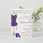 Zwarte & Paarse Lingerie Bruids Douche Uitnodiging (Staand voorkant)