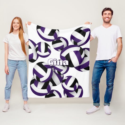 Zwarte paarse meisjes volleybal sportkamer decor fleece deken (In situ)