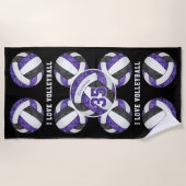 zwarte paarse meisjeskleuren Ik hou van volleybal Strandlaken (Voorkant)