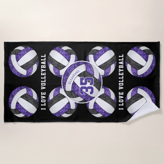 zwarte paarse meisjeskleuren Ik hou van volleybal Strandlaken (Voorkant)