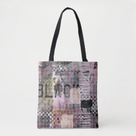 zwarte paarse moderne collage tote bag