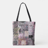 zwarte paarse moderne collage tote bag (Achterkant)