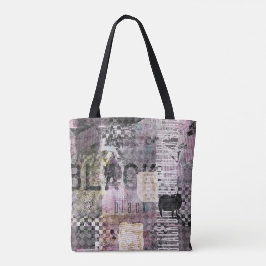 zwarte paarse moderne collage tote bag (Achterkant)