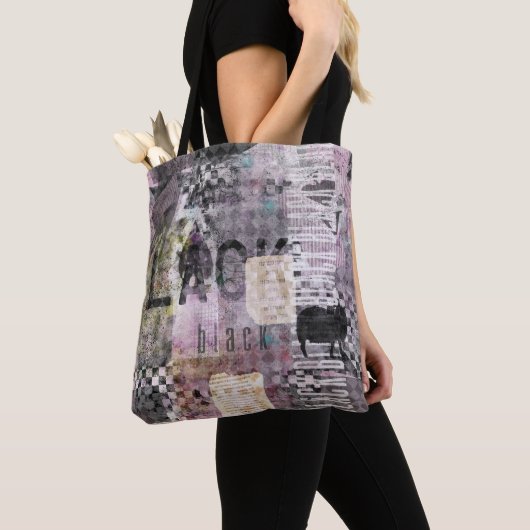 zwarte paarse moderne collage tote bag (Dichtbij)