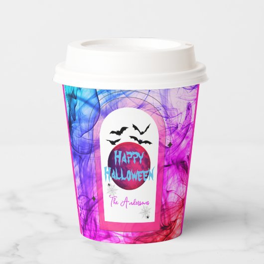 Zwarte Paarse moderne spookachtige vleermuizen Hap Papieren Bekers (Voorkant)
