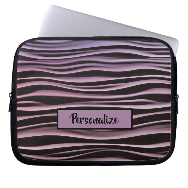 Zwarte Paarse moderne technische golven personalis Laptop Sleeve (Voorkant)