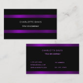 Zwarte paarse monogram minimalistische elegant visitekaartje (Voorkant / Achterkant)