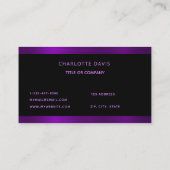 Zwarte paarse monogram minimalistische elegant visitekaartje (Achterkant)