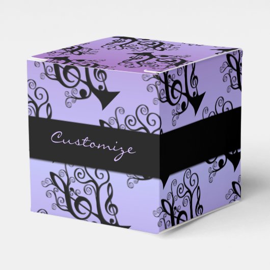 Zwarte & Paarse Muziek Treble Clef Tree Cube Box Bedankdoosjes (Voorkant Zijde)