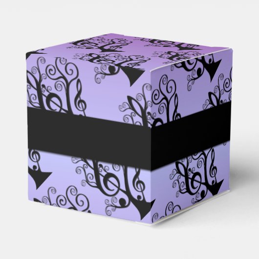Zwarte & Paarse Muziek Treble Clef Tree Cube Box Bedankdoosjes (Achterkant)