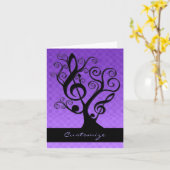 Zwarte & Paarse Muziek Treble Clef Tree Kaart (Gele Bloem)