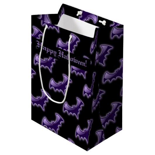 Zwarte & Paarse Nachtvleugel Vleermuizen Cadeaubag Medium Cadeauzakje (Voorkant Gekanteld)