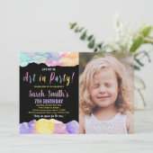Zwarte Paarse Paint Birthday met foto Kaart (Staand voorkant)