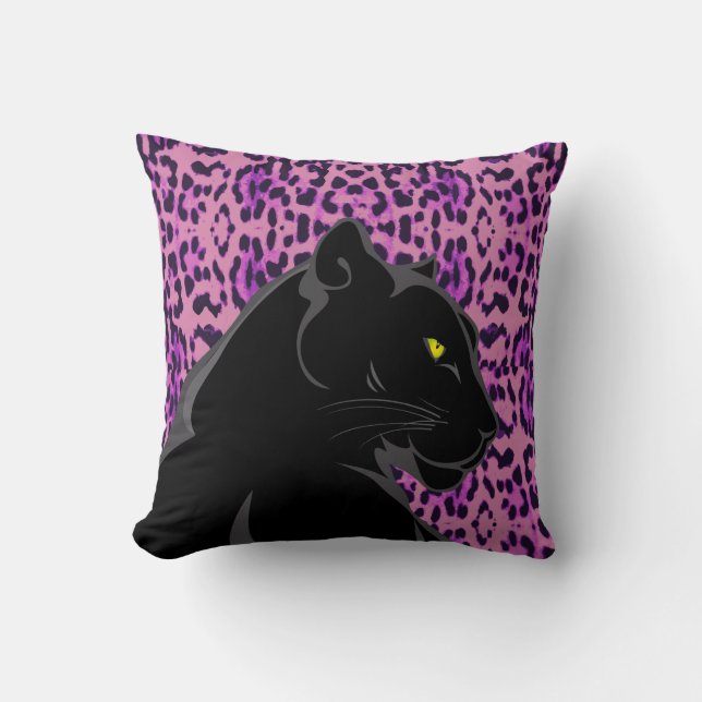 ZWARTE PAARSE PANTHER PILLOW KUSSEN (Voorkant)