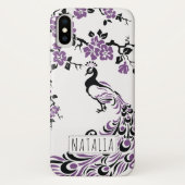 Zwarte paarse pauw & kersenbloesem art nouveau Case-Mate iPhone case (Achterkant)