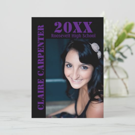 Zwarte/Paarse potloodbrieven - Aankondiging Afstud (Staand voorkant)