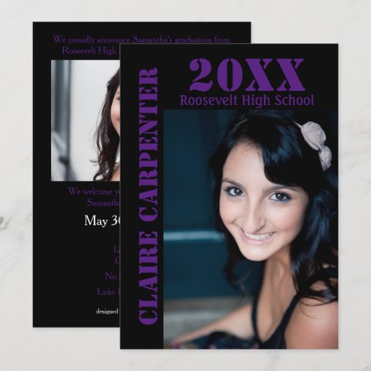 Zwarte/Paarse potloodbrieven - Aankondiging Afstud (Voorkant / Achterkant)