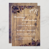 Zwarte Paarse Roos rustieke bruiloft uitnodiging (Voorkant / Achterkant)