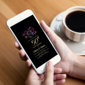 Zwarte Paarse Roze Bloemen 50e Jubileum Kaart