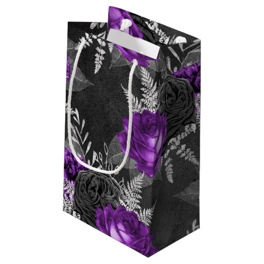 Zwarte Paarse Rozen Zilver laat donkere tuin Klein Cadeauzakje (Achterkant Gekanteld)