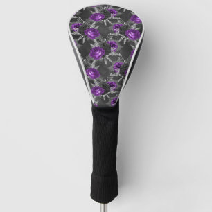 Zwarte Paarse Rozen Zilveren Bladeren Donkere Tuin Golfheadcover