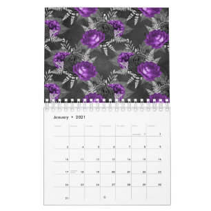 Zwarte Paarse Rozen Zilveren Bladeren Donkere Tuin Kalender