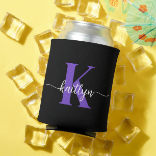 Zwarte Paarse Script Monogram Blikjeskoeler