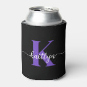 Zwarte Paarse Script Monogram Blikjeskoeler (Blikje Voorkant)