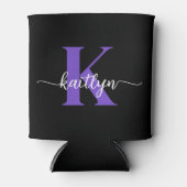 Zwarte Paarse Script Monogram Blikjeskoeler (Voorkant)