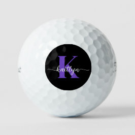 Zwarte Paarse Script Monogram Golfballen