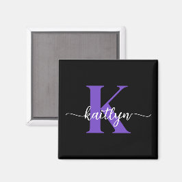Zwarte Paarse Script Monogram Magneet