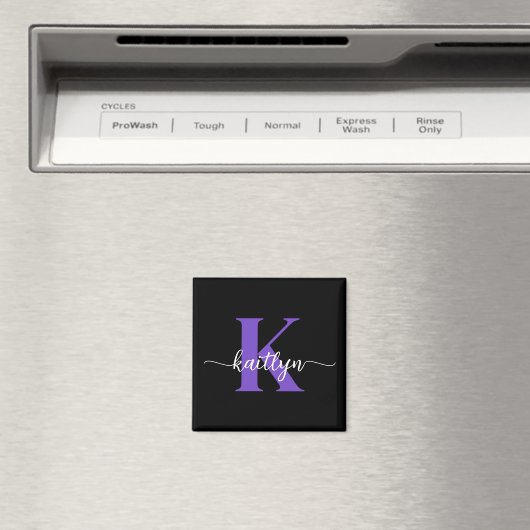 Zwarte Paarse Script Monogram Magneet (Insitu (Vaatwasser))