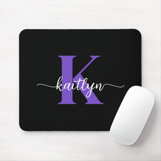 Zwarte Paarse Script Monogram Muismat (Met muis)