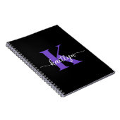 Zwarte Paarse Script Monogram Notitieboek (Rechterzijde)