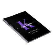Zwarte Paarse Script Monogram Notitieboek (Rechterzijde)