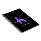 Zwarte Paarse Script Monogram Notitieboek (Rechterzijde)