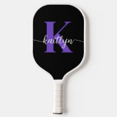 Zwarte Paarse Script Monogram Pickleball Paddle (Achterkant)
