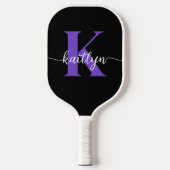 Zwarte Paarse Script Monogram Pickleball Paddle (Voorkant)