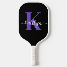 Zwarte Paarse Script Monogram Pickleball Paddle