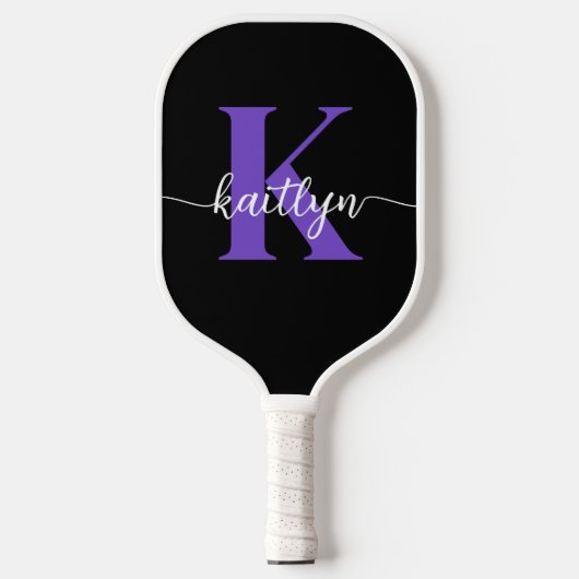 Zwarte Paarse Script Monogram Pickleball Paddle (Voorkant)