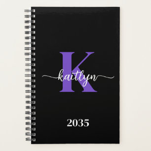 Zwarte Paarse Script Monogram Planner