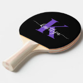 Zwarte Paarse Script Monogram Tafeltennisbatje (Voorkant Gekanteld)