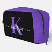 Zwarte Paarse Script Monogram Toilettasje (Rechterhoek)