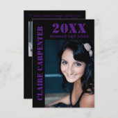 Zwarte/Paarse stencil letters-3x5 Afstudeerder Aan Kaart (Voorkant / Achterkant)