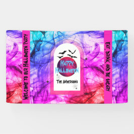 Zwarte Paarse vleermuizen Happy Halloween Party We Spandoek