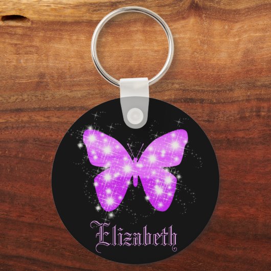 Zwarte paarse vlinder sleutelhanger (Achterkant)