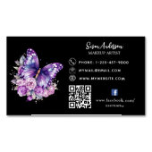 Zwarte paarse vlinderbloemen QR code Facebook Magnetisch Visitekaartje (Voorkant)