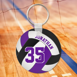 zwarte paarse volleybalspeler naam jersey nummer sleutelhanger