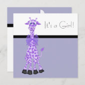 Zwarte Paarse Whimsy Giraffe Baby Meisje Douche Kaart (Voorkant / Achterkant)