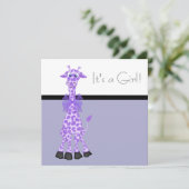 Zwarte Paarse Whimsy Giraffe Baby Meisje Douche Kaart (Staand voorkant)